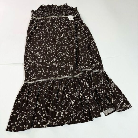 Cleo + Wolf Maxi Dress Womens 2XL XXL Tiered Brown Floral Smocked Cottagecore - Picture 11 of 13